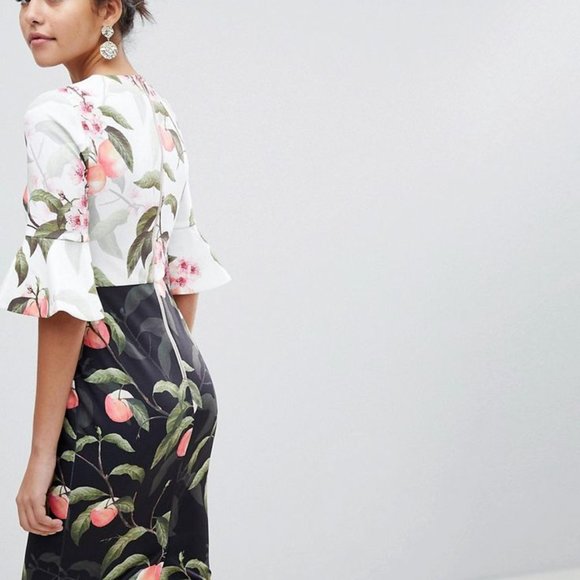 Ted Baker Areea Peach Blossom Leaves Sheath Pencil Cocktail Sheath Dress Small - Picture 6 of 16
